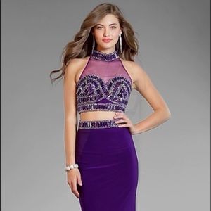 Purple 2 piece Glamorous Prom Dress with Jewels